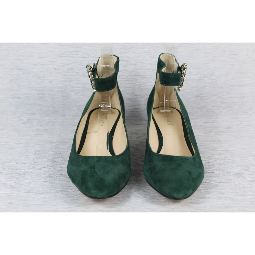 Nine West Bartly Green Suede Rhinestone Ankle Strap Heel Pump Size 7